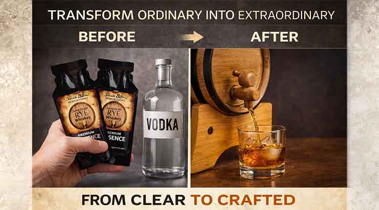 whiskey making kit, transform vodka into whiskey, oak barrel aging, before and after whiskey