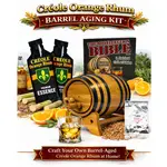 Creole Orange Rum aging barrel kit with oak barrel, rum essence packets, and Bootlegger’s Bible guide.