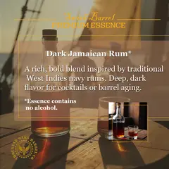 Instructions for making Dark Jamaican Rum at home by mixing 20ml essence with 750ml vodka to create bold Caribbean-style rum flavor.