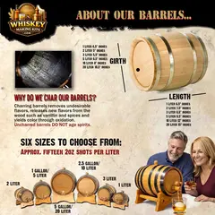 American white oak charred whiskey aging barrels in multiple sizes from 1 to 20 liters for home spirit aging.