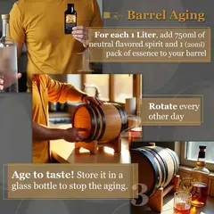 How to age  Whiskey Essence in a mini oak barrel with 750ml neutral spirit and rotate every other day.
