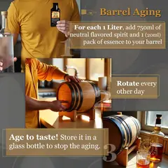 Barrel Aging Method:

Combine 750ml of neutral spirit with 20ml of Apple Whiskey Essence in your mini oak barrel. Rotate the barrel every other day. Taste weekly. Age for 1–3 weeks, depending on the barrel size and desired oak intensity. Once the desired flavor is achieved, transfer the mixture to a glass bottle to stop the aging process.