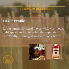 Bonded Whiskey flavor profile showing bold grain character, warm oak, light spice and smooth depth enhanced by mini barrel aging.