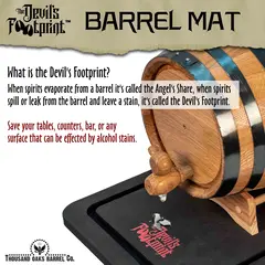 Devil’s Footprint barrel mat protecting surface from alcohol drip during home spirit aging.