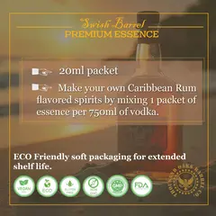 Instructions for mixing Amber Caribbean Rum Essence with 750ml vodka or neutral alcohol to create homemade rum flavored spirits.