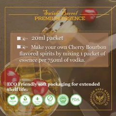 Instructions for mixing Cherry Bourbon Essence with 750ml vodka or neutral alcohol to create homemade cherry bourbon whiskey.
