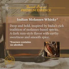 Indian Molasses Whisky flavor profile featuring dark molasses, warm caramel, subtle spice, and toasted oak notes.