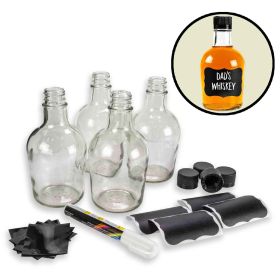 Bootleg Bottling Kit with four 375ml glass whiskey bottles caps labels and heat shrink seals