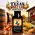 Texas Sweet Corn Whiskey Essence packet with a glass of amber whiskey, fresh sweet corn, oak barrels and a rustic Texas distillery scene at sunset.