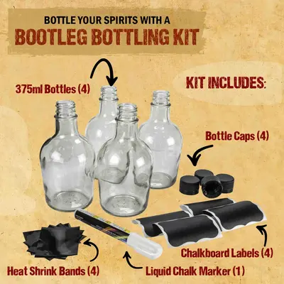 Bootleg Bottling Kit includes bottles caps chalkboard labels heat shrink bands and marker