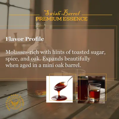 Dark Jamaican Rum flavor profile featuring rich molasses, toasted sugar, warm spice, oak undertones and deep amber Caribbean rum character.