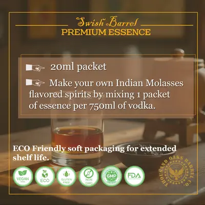 Instructions for mixing Indian Molasses Whisky Essence with 750ml vodka to create Indian style molasses whisky at home.
