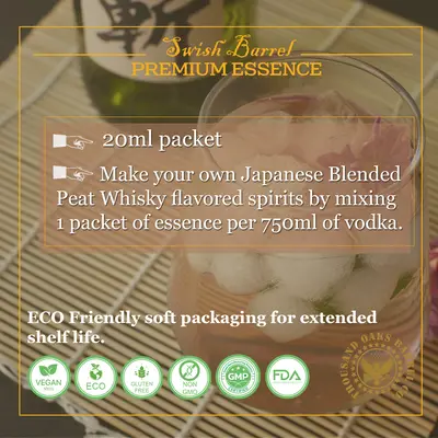Instructions for mixing Japanese Blended Peat Whisky Essence with 750ml vodka to create smoky peated Japanese style whisky at home.