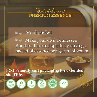 Instructions for mixing Tennessee Whiskey Essence with 750ml vodka to create homemade Tennessee style whiskey.