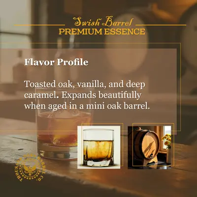 Small Batch Bourbon flavor profile showing toasted oak, vanilla, deep caramel, and smooth finish.