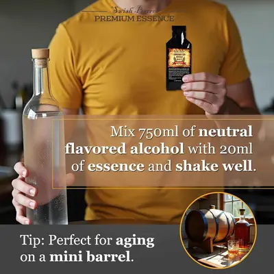 Mixing 20ml  Whiskey Essence with 750ml vodka to create homemade whiskey bourbon rum