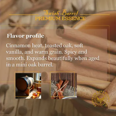 Spiced Bourbon flavor profile featuring cinnamon heat, toasted oak, vanilla, and warm grain notes.