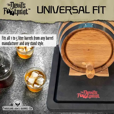 Universal fit barrel mat for 1 to 5 liter whiskey and rum aging barrels.
