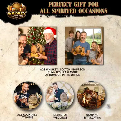 Whiskey making kit gift set for aging bourbon, scotch, rum and tequila at home, ideal for weddings, holidays, camping and special occasions.