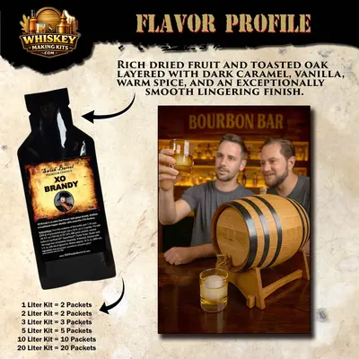 XO brandy flavor profile showing rich dried fruit notes, toasted oak barrel aging process and smooth small batch brandy craftsmanship