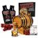 Cherry Bourbon Whiskey Making Kit with oak barrel aging on wooden stand, premium cherry bourbon essence, fresh cherries, glass of whiskey on ice, and complete home infusion accessories.