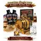 American Single Malt Whiskey Making Kit with oak barrel, premium essence packets, glass of whiskey, barley grains and complete home aging accessories.
