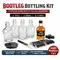 Bootleg Bottling Kit complete home bottle filling solution including four 375ml glass bottles, leak-proof caps, chalkboard labels, marker, and finished Dad’s Whiskey bottle on white background.