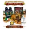 Irish single malt whiskey making kit with oak aging barrel, Dublin-style premium essence packets, Bootlegger’s Bible guide and glass of aged whiskey.